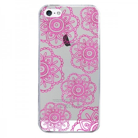Coque iPhone 5/5S et SE Pink Doodle Flower Mandala Rose Fleur Transparente - Sylvia Cook