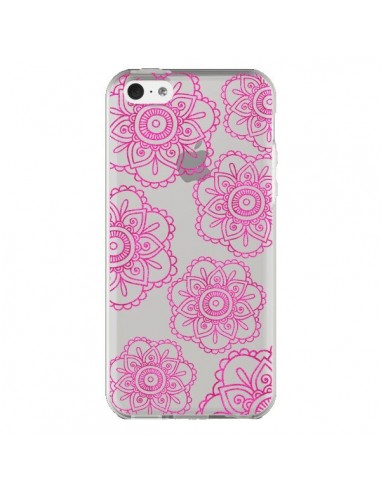 Coque iPhone 5C Pink Doodle Flower Mandala Rose Fleur Transparente - Sylvia Cook