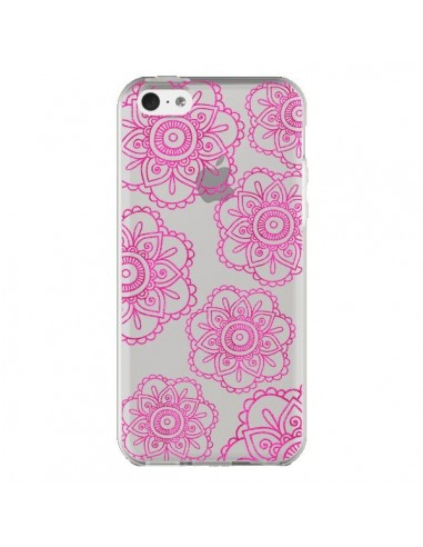 Coque iPhone 5C Pink Doodle Flower Mandala Rose Fleur Transparente - Sylvia Cook