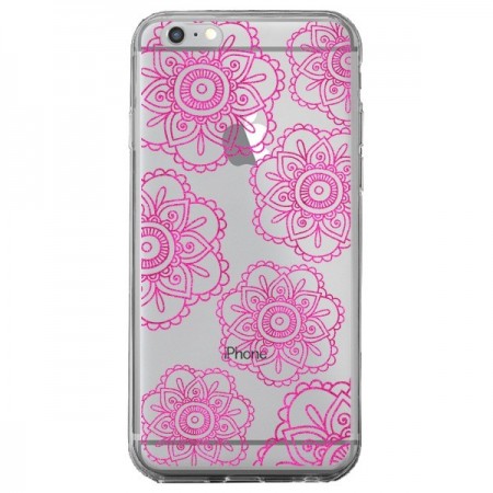 Coque iPhone 6 Plus et 6S Plus Pink Doodle Flower Mandala Rose Fleur Transparente - Sylvia Cook