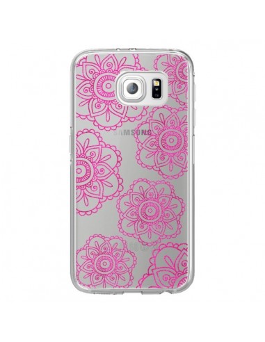 Coque Pink Doodle Flower Mandala Rose Fleur Transparente pour Samsung Galaxy S6 Edge - Sylvia Cook