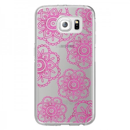 Coque Pink Doodle Flower Mandala Rose Fleur Transparente pour Samsung Galaxy S6 Edge - Sylvia Cook