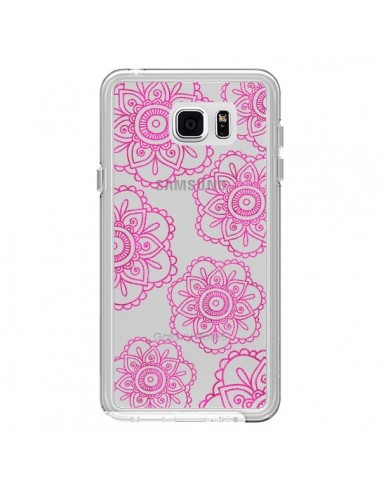 Coque Pink Doodle Flower Mandala Rose Fleur Transparente pour Samsung Galaxy Note 5 - Sylvia Cook