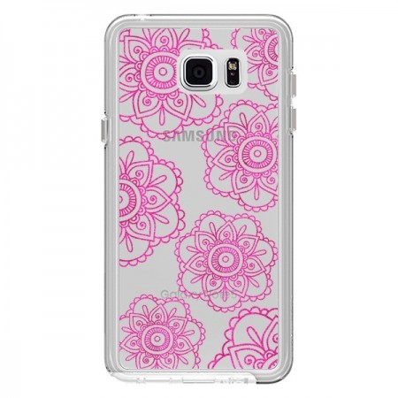 Coque Pink Doodle Flower Mandala Rose Fleur Transparente pour Samsung Galaxy Note 5 - Sylvia Cook