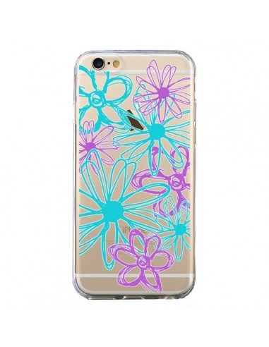 Coque iPhone 6 et 6S Turquoise and Purple Flowers Fleurs Violettes Transparente - Sylvia Cook