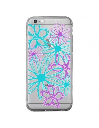 Coque iPhone 6 Plus et 6S Plus Turquoise and Purple Flowers Fleurs Violettes Transparente - Sylvia Cook