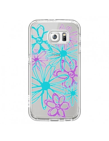 Coque Turquoise and Purple Flowers Fleurs Violettes Transparente pour Samsung Galaxy S6 - Sylvia Cook