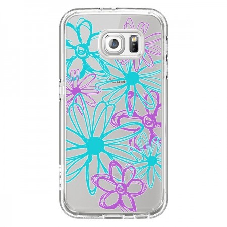 Coque Turquoise and Purple Flowers Fleurs Violettes Transparente pour Samsung Galaxy S6 - Sylvia Cook