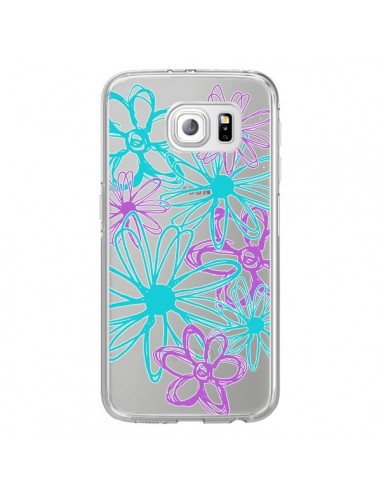 Coque Turquoise and Purple Flowers Fleurs Violettes Transparente pour Samsung Galaxy S6 Edge - Sylvia Cook