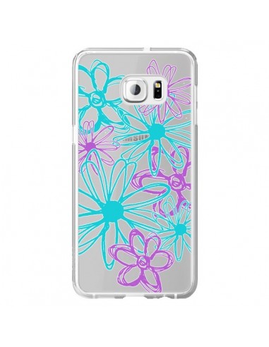 Coque Turquoise and Purple Flowers Fleurs Violettes Transparente pour Samsung Galaxy S6 Edge Plus - Sylvia Cook