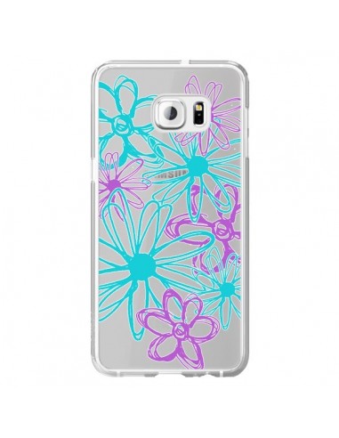 Coque Turquoise and Purple Flowers Fleurs Violettes Transparente pour Samsung Galaxy S6 Edge Plus - Sylvia Cook