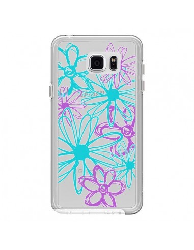 Coque Turquoise and Purple Flowers Fleurs Violettes Transparente pour Samsung Galaxy Note 5 - Sylvia Cook