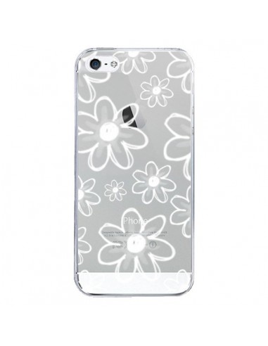 Coque iPhone 5/5S et SE Mandala Blanc White Flower Transparente - Sylvia Cook