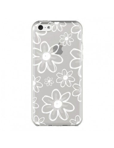 Coque iPhone 5C Mandala Blanc White Flower Transparente - Sylvia Cook