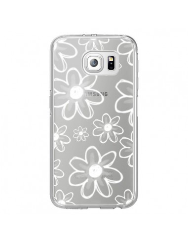 Coque Mandala Blanc White Flower Transparente pour Samsung Galaxy S6 Edge - Sylvia Cook