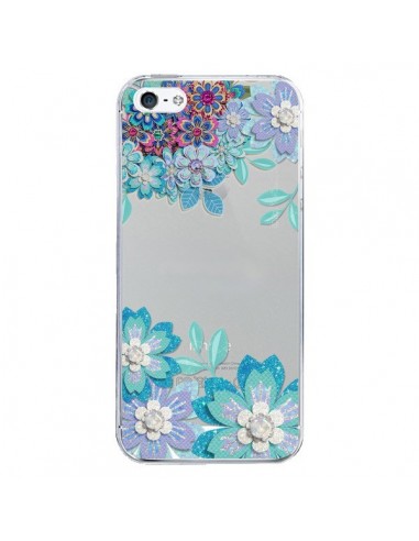 Coque iPhone 5/5S et SE Winter Flower Bleu, Fleurs d'Hiver Transparente - Sylvia Cook