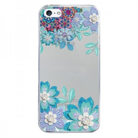 Coque iPhone 5/5S et SE Winter Flower Bleu, Fleurs d'Hiver Transparente - Sylvia Cook