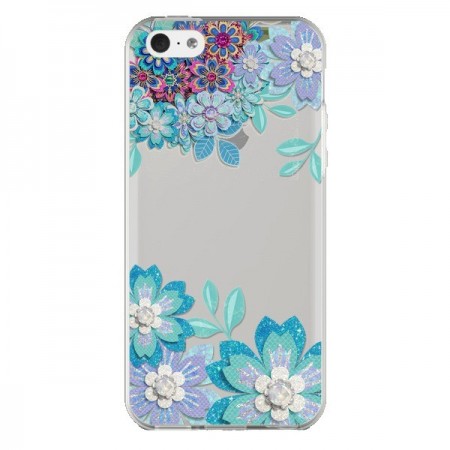 Coque iPhone 5C Winter Flower Bleu, Fleurs d'Hiver Transparente - Sylvia Cook