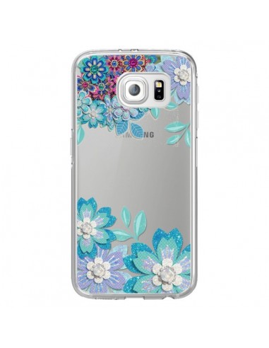 Coque Winter Flower Bleu, Fleurs d'Hiver Transparente pour Samsung Galaxy S6 Edge - Sylvia Cook
