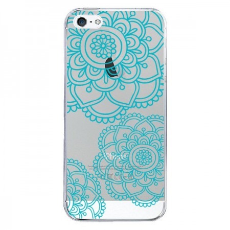 Coque iPhone 5/5S et SE Mandala Bleu Aqua Doodle Flower Transparente - Sylvia Cook