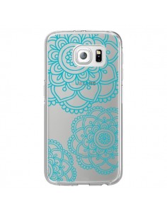 Coque Mandala Bleu Aqua Doodle Flower Transparente pour... 2