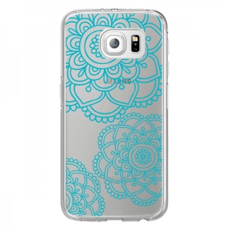 Coque Mandala Bleu Aqua Doodle Flower Transparente pour Samsung Galaxy S6 Edge - Sylvia Cook