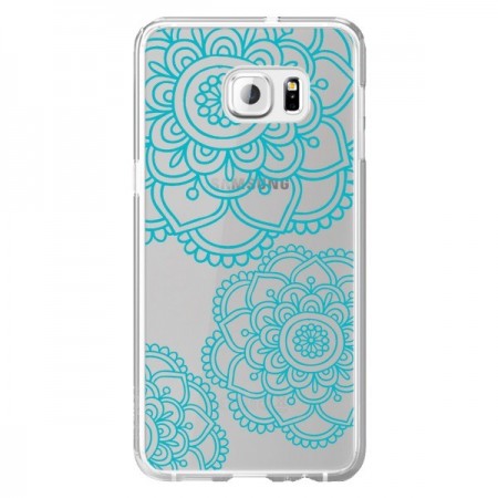 Coque Mandala Bleu Aqua Doodle Flower Transparente pour Samsung Galaxy S6 Edge Plus - Sylvia Cook