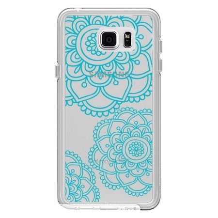 Coque Mandala Bleu Aqua Doodle Flower Transparente pour Samsung Galaxy Note 5 - Sylvia Cook