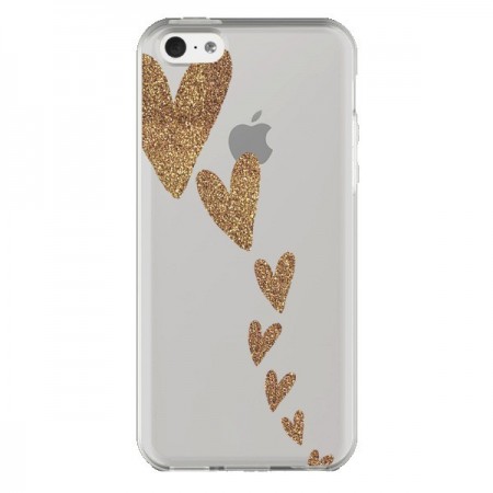 Coque iPhone 5C Coeur Falling Gold Hearts Transparente - Sylvia Cook
