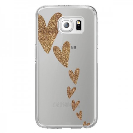 Coque Coeur Falling Gold Hearts Transparente pour Samsung Galaxy S6 Edge - Sylvia Cook