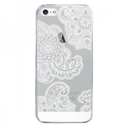 Coque iPhone 5/5S et SE Lacey Paisley Mandala Blanc Fleur Transparente - Sylvia Cook