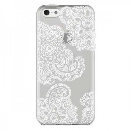 Coque iPhone 5C Lacey Paisley Mandala Blanc Fleur Transparente - Sylvia Cook