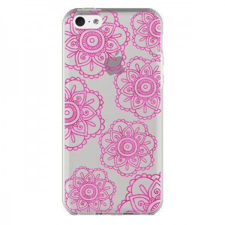Coque iPhone 5C Pink Doodle Flower Mandala Rose Fleur Transparente - Sylvia Cook