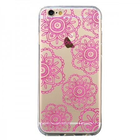 Coque iPhone 6 et 6S Pink Doodle Flower Mandala Rose Fleur Transparente - Sylvia Cook