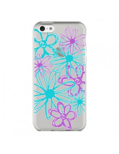 Coque iPhone 5C Turquoise and Purple Flowers...
