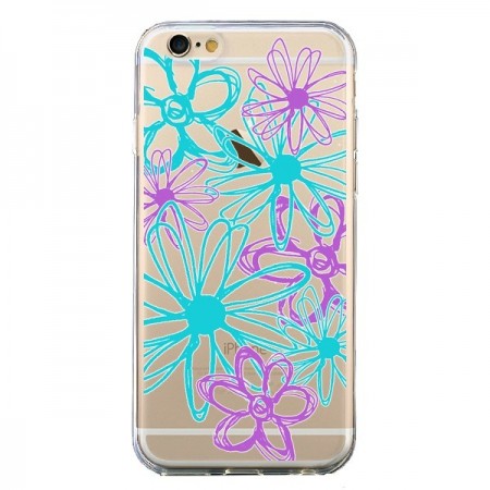 Coque iPhone 6 et 6S Turquoise and Purple Flowers Fleurs Violettes Transparente - Sylvia Cook
