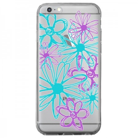 Coque iPhone 6 Plus et 6S Plus Turquoise and Purple Flowers Fleurs Violettes Transparente - Sylvia Cook