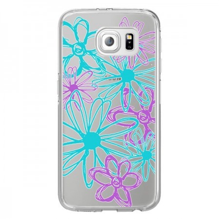 Coque Turquoise and Purple Flowers Fleurs Violettes Transparente pour Samsung Galaxy S6 Edge - Sylvia Cook