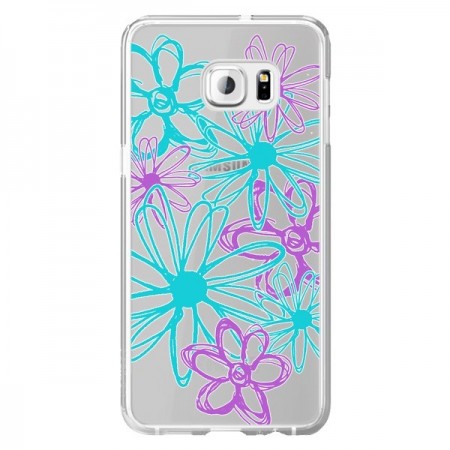 Coque Turquoise and Purple Flowers Fleurs Violettes Transparente pour Samsung Galaxy S6 Edge Plus - Sylvia Cook