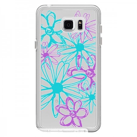 Coque Turquoise and Purple Flowers Fleurs Violettes Transparente pour Samsung Galaxy Note 5 - Sylvia Cook