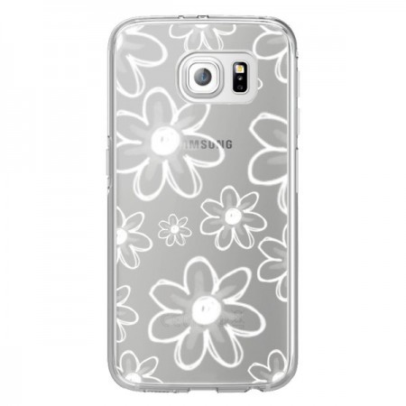 Coque Mandala Blanc White Flower Transparente pour Samsung Galaxy S6 Edge - Sylvia Cook