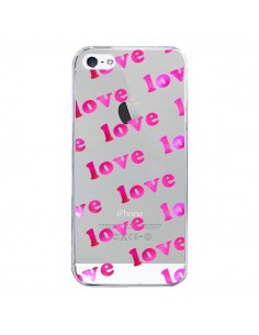 Coque iPhone 5/5S et SE Pink Love Rose Transparente -...