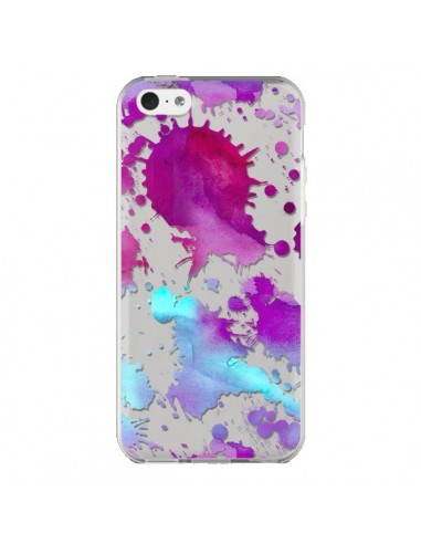 Coque iPhone 5C Watercolor Splash Taches Bleu Violet Transparente - Sylvia Cook