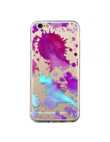 Coque iPhone 6 et 6S Watercolor Splash Taches Bleu Violet Transparente - Sylvia Cook