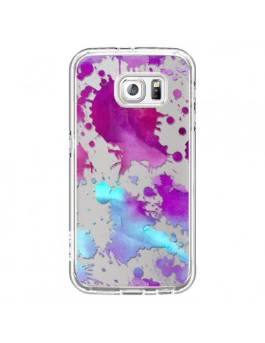 Coque Watercolor Splash Taches Bleu Violet Transparente pour Samsung Galaxy S6 - Sylvia Cook