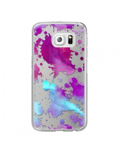 Coque Watercolor Splash Taches Bleu Violet Transparente pour Samsung Galaxy S6 Edge - Sylvia Cook