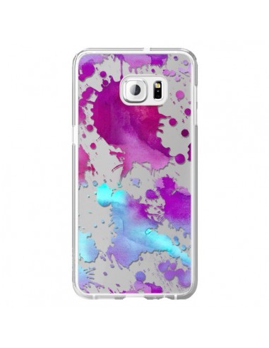 Coque Watercolor Splash Taches Bleu Violet Transparente pour Samsung Galaxy S6 Edge Plus - Sylvia Cook