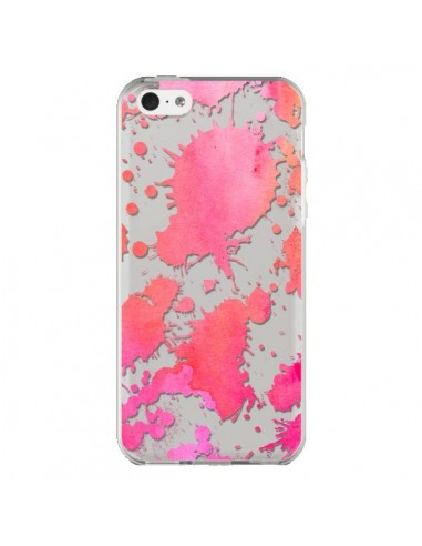Coque iPhone 5C Watercolor Splash Taches Rose Orange Transparente - Sylvia Cook