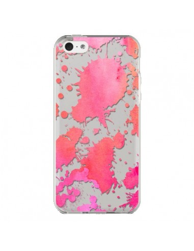 Coque iPhone 5C Watercolor Splash Taches Rose Orange Transparente - Sylvia Cook