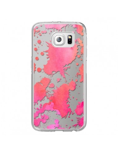 Coque Watercolor Splash Taches Rose Orange Transparente pour Samsung Galaxy S6 Edge - Sylvia Cook